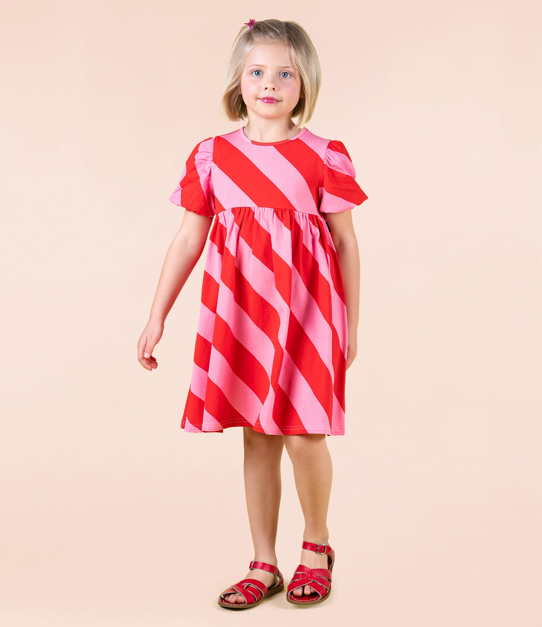 Rock Your Baby Candy Wrap Puff Sleeve Dress Red/Pink Stripe in Multi