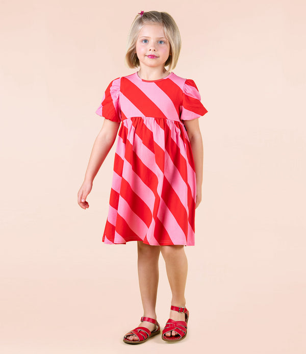Rock Your Baby Candy Wrap Puff Sleeve Dress Red/Pink Stripe in Multi
