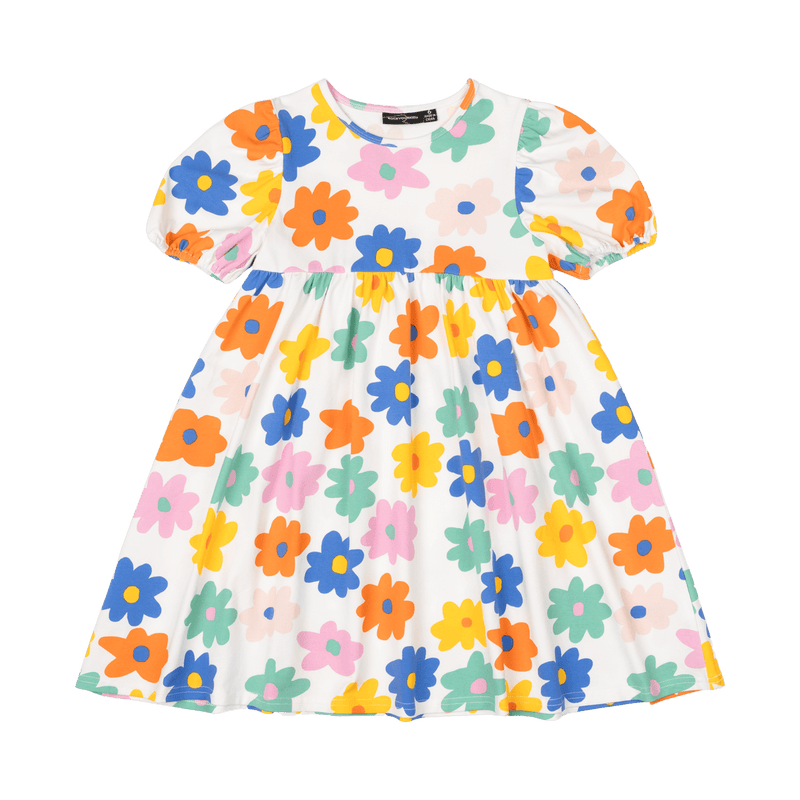 Rock Your Baby Love Me Do Puff Sleeve Dress Cream in Multi