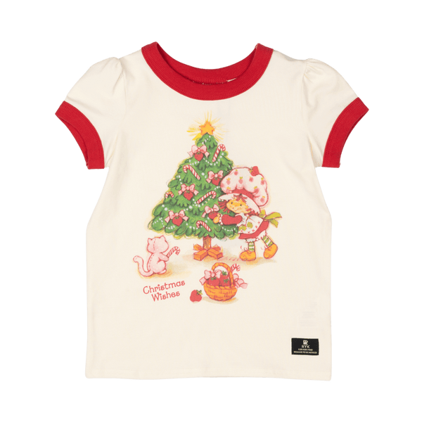 Rock your baby strawberry Christmas tree t-shirt  in cream