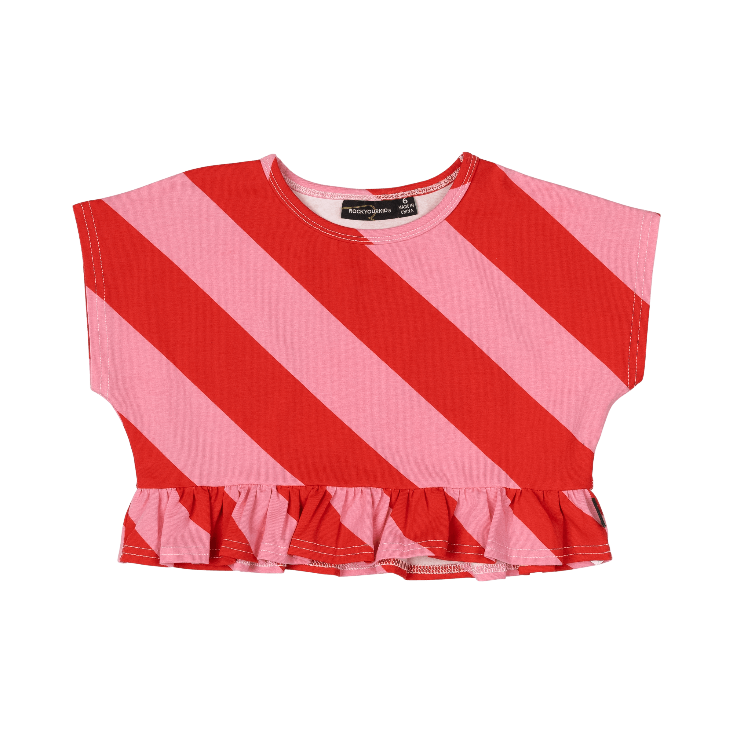 Rock Your Baby Candy Wrap Frill T-Shirt Red/Pink Stripe in Multi