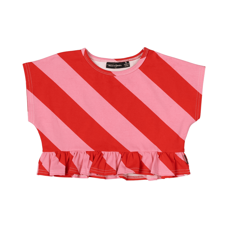 Rock Your Baby Candy Wrap Frill T-Shirt Red/Pink Stripe in Multi