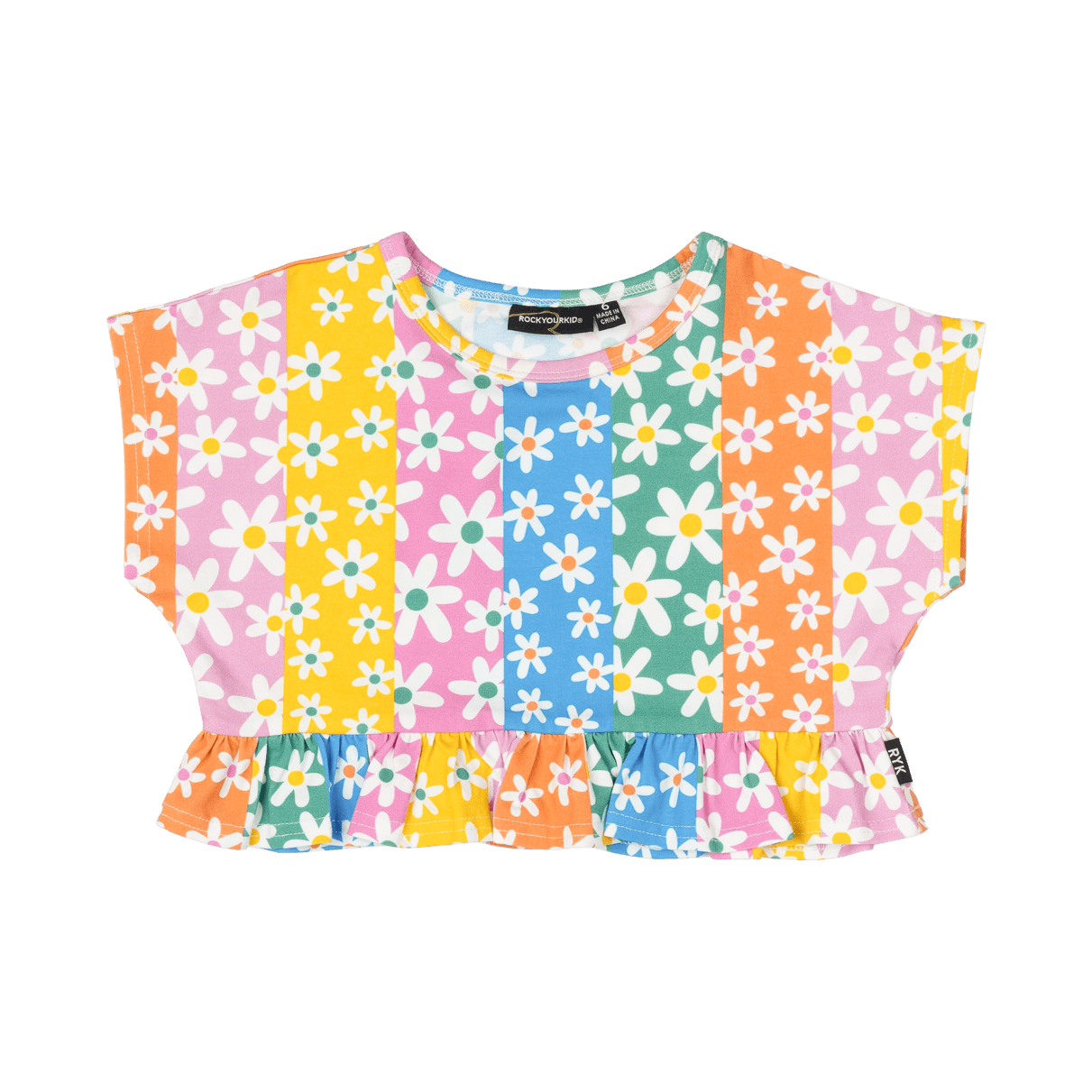 Rock Your Baby Floral Stripes Frill T-Shirt in Multi
