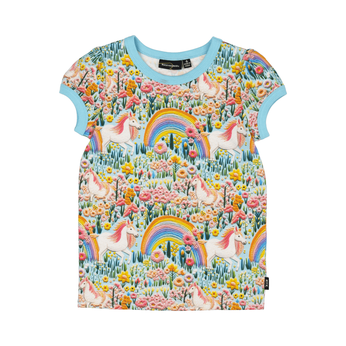 Rock Your Baby Embroidered Unicorns T-Shirt Blue in Multi