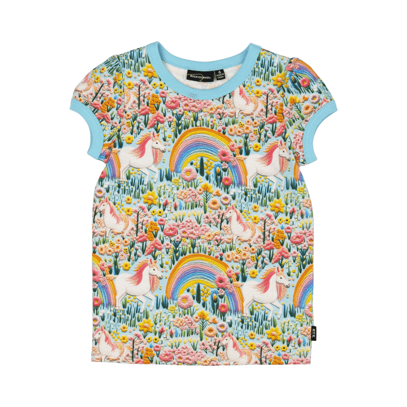 Rock Your Baby Embroidered Unicorns T-Shirt Blue in Multi