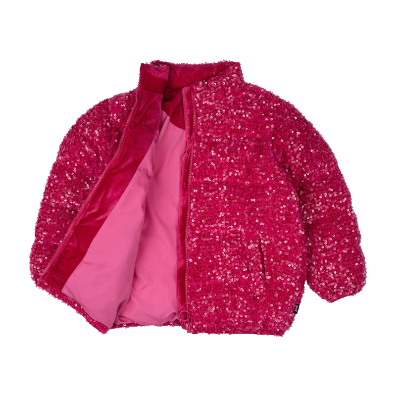 Rock Your Baby Sequin padded jacket in hot pink