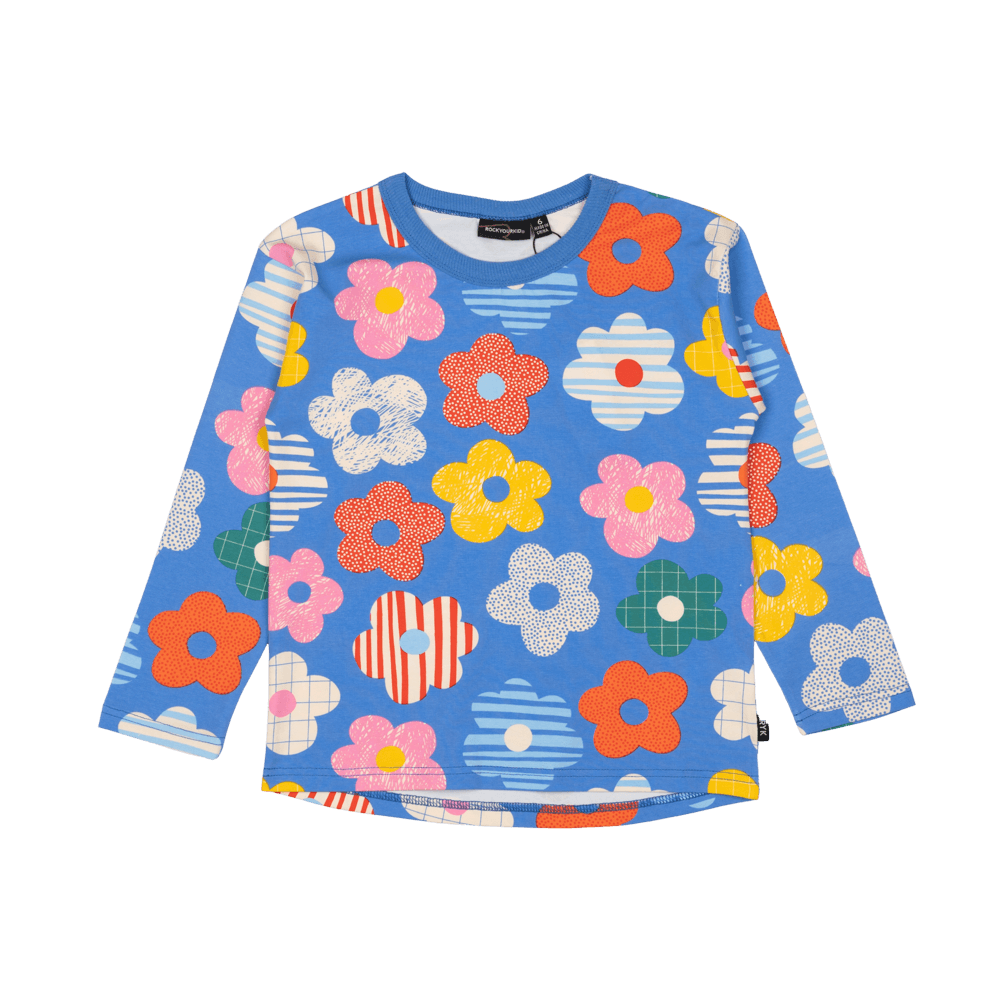 Rock your baby happy flowers long sleeve Tee in blue