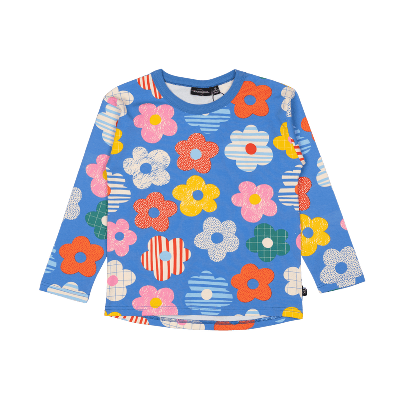 Rock your baby happy flowers long sleeve Tee in blue