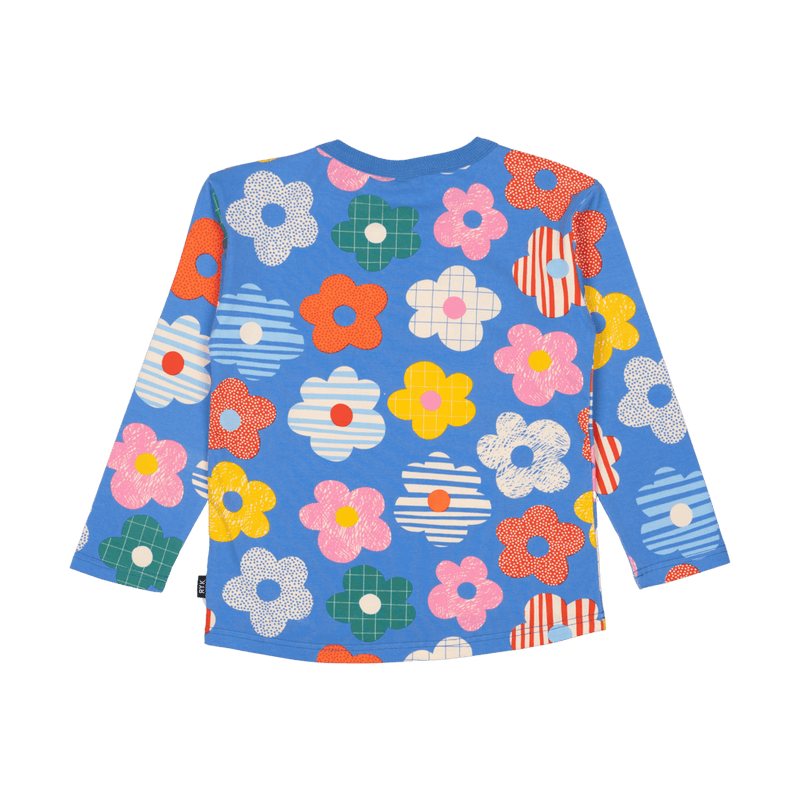 Rock your baby happy flowers long sleeve Tee in blue