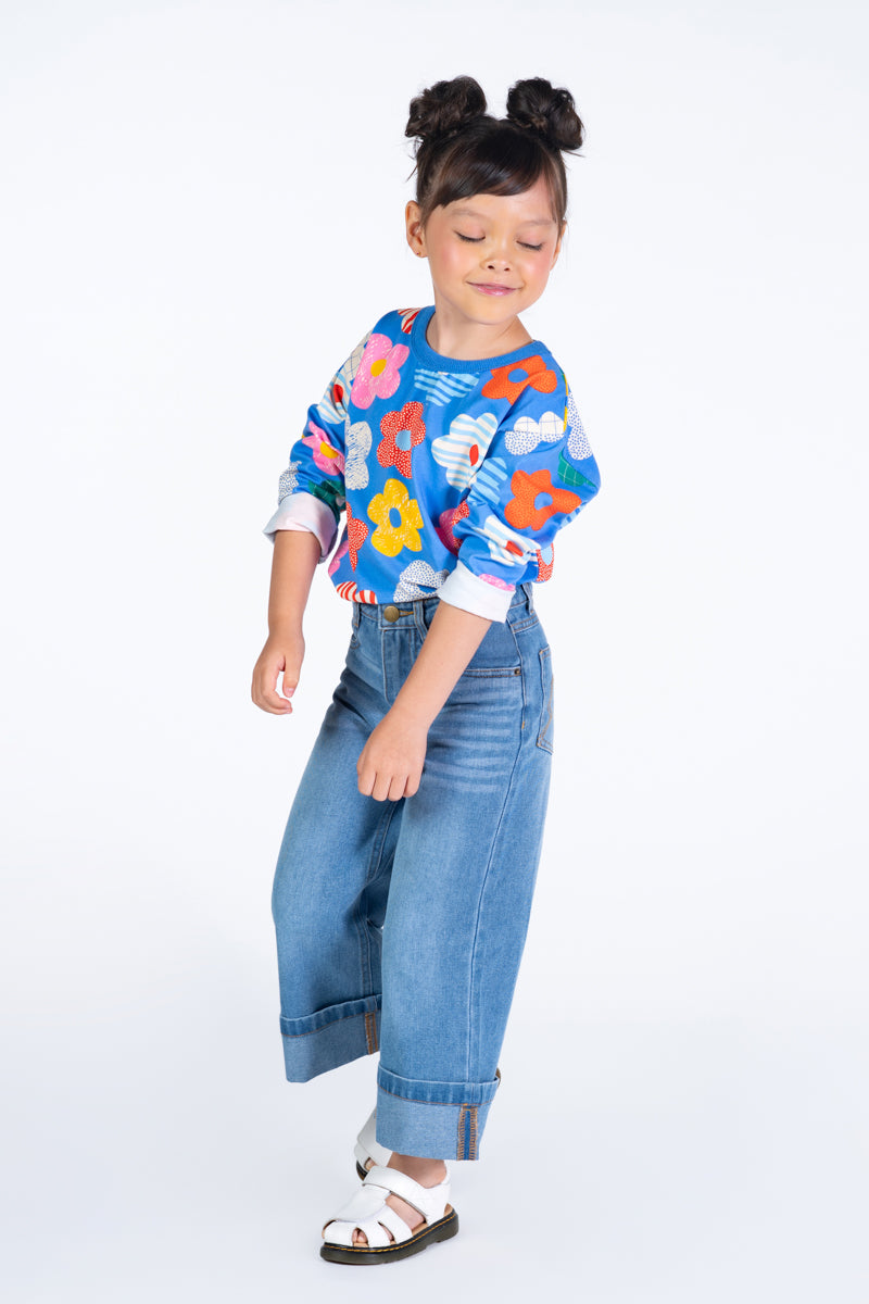 Rock your baby happy flowers long sleeve Tee in blue