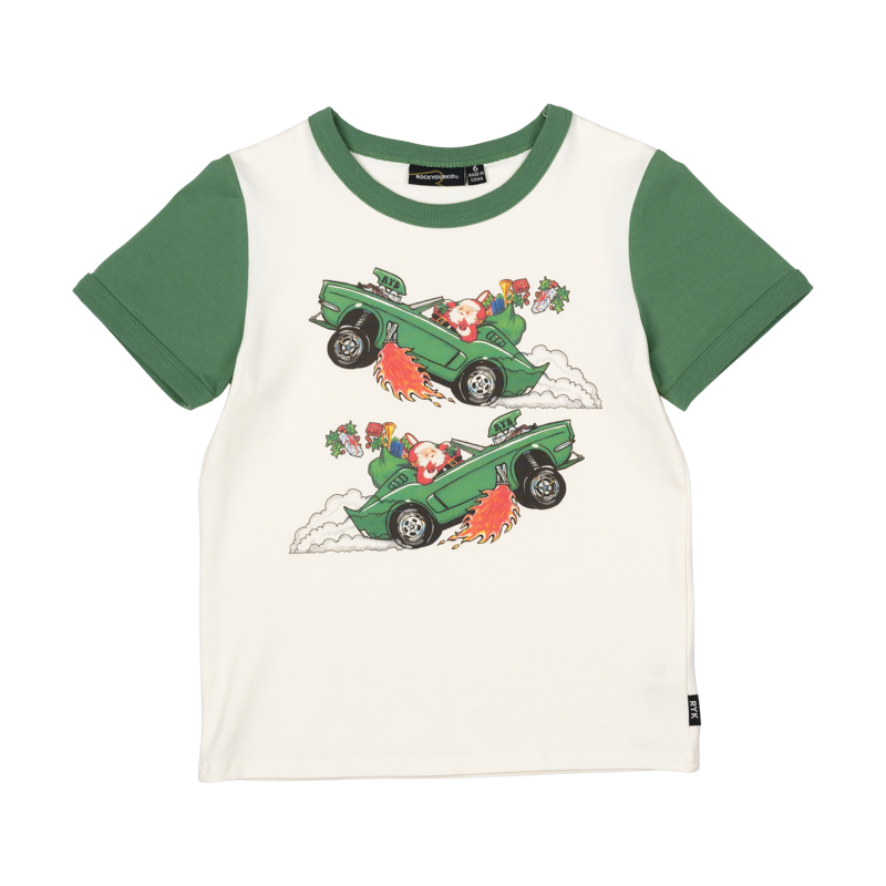 Rock your baby Christmas rally ringer tee in cream/green
