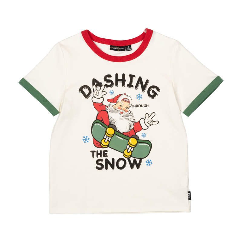 Rock your baby dashing through the snow ringer ringer tee in cream