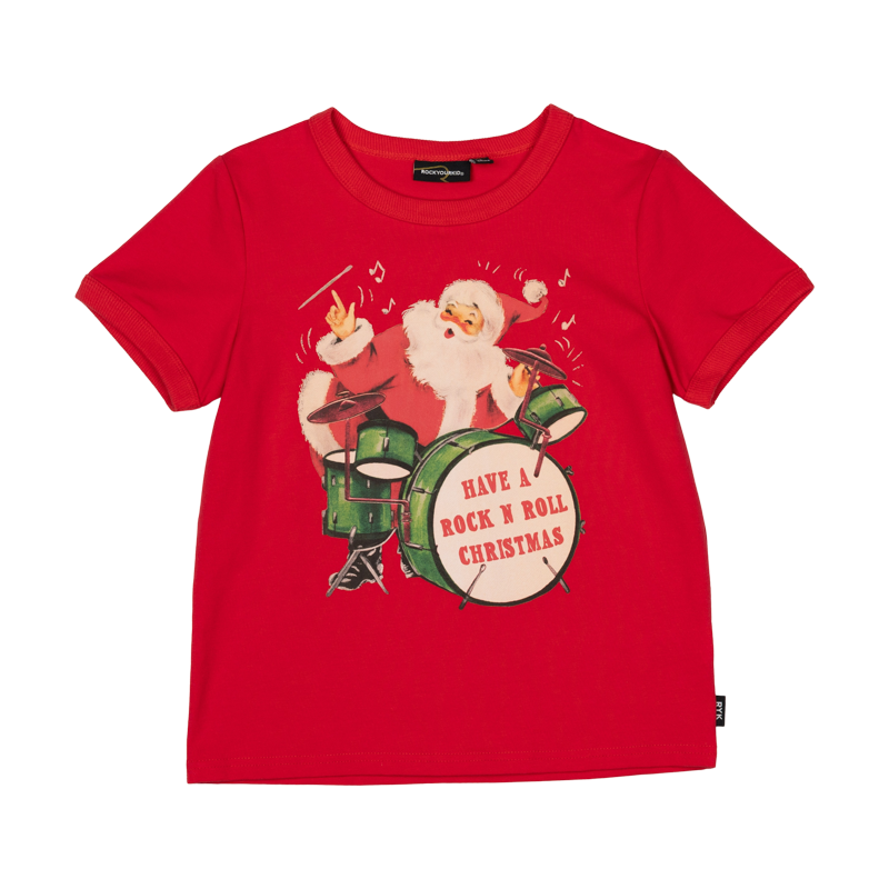 Rock your baby rock n roll Christmas ringer tee in red