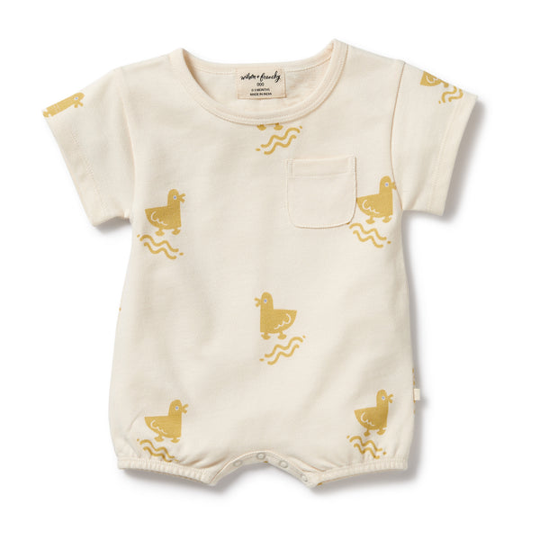 Wilson & Frenchy Quack Quack Organic Cotton Growsuit in white