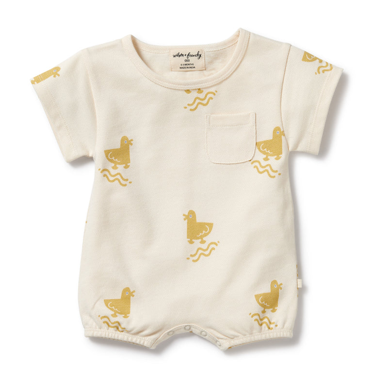 Wilson & Frenchy Quack Quack Organic Cotton Growsuit in white