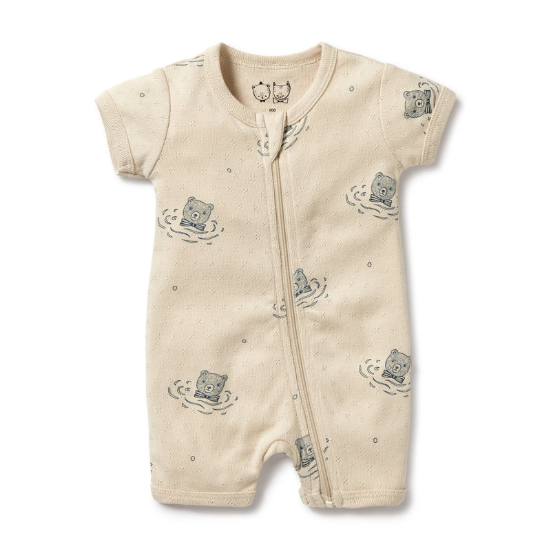 Wilson & Frenchy Little Bear Organic Cotton Pointelle Boyleg Zipsuit in white
