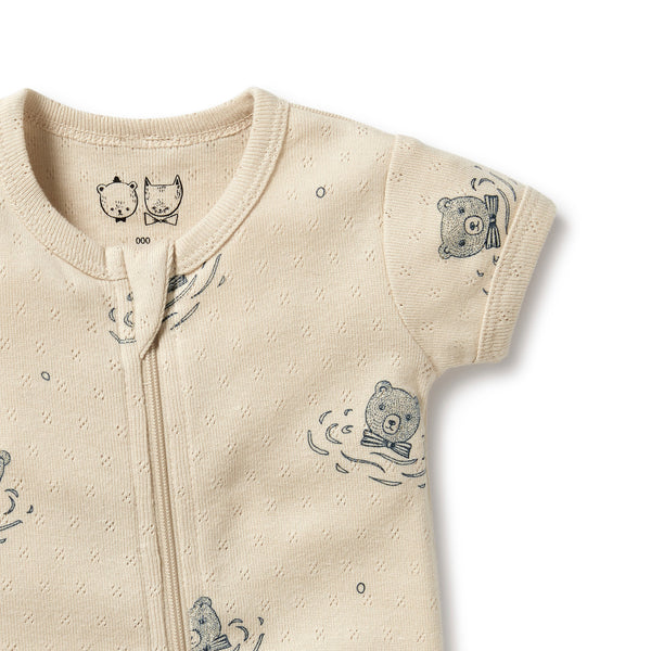 Wilson & Frenchy Little Bear Organic Cotton Pointelle Boyleg Zipsuit in white