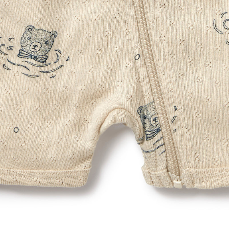 Wilson & Frenchy Little Bear Organic Cotton Pointelle Boyleg Zipsuit in white