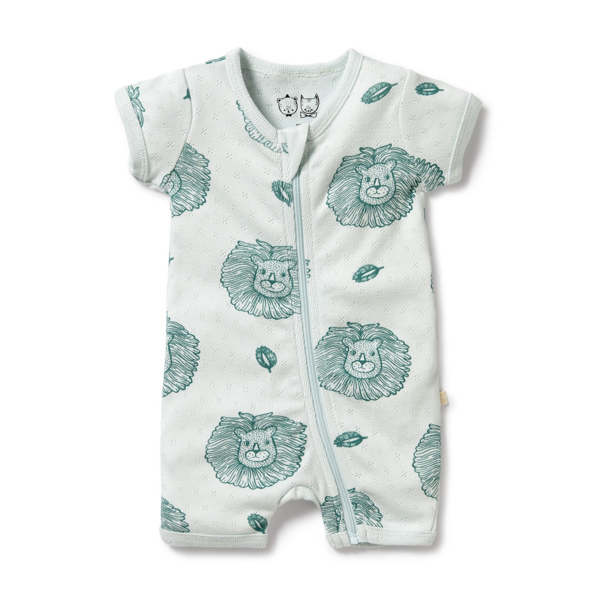Wilson & Frenchy Little Lion Organic Cotton Pointelle Zipsuit in white