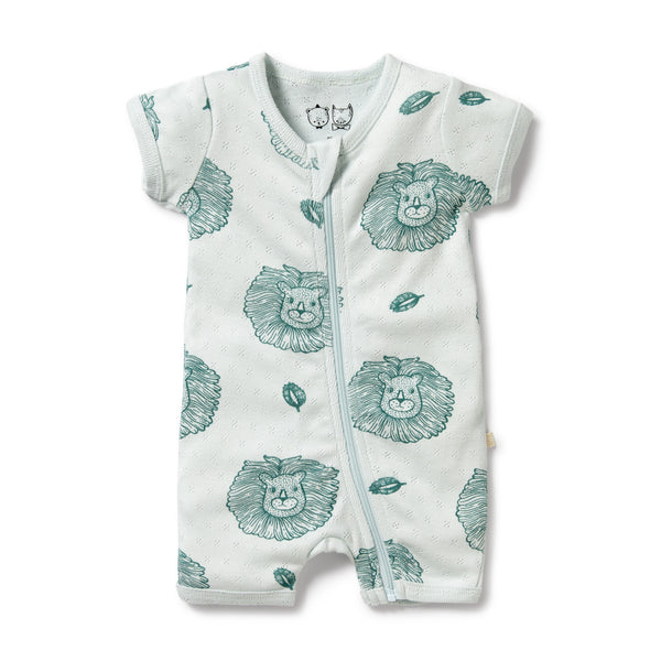 Wilson & Frenchy Little Lion Organic Cotton Pointelle Zipsuit in white