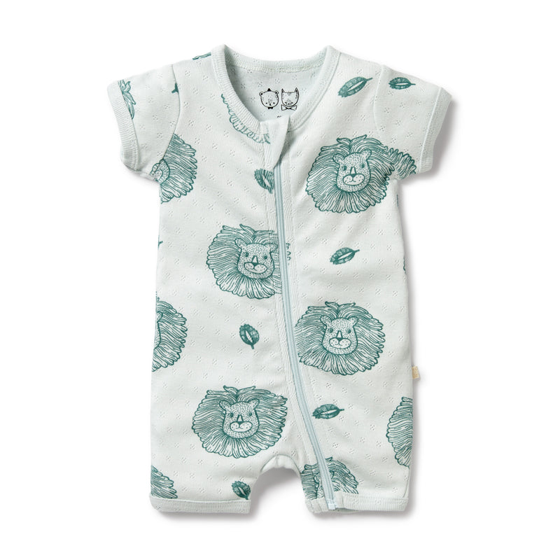 Wilson & Frenchy Little Lion Organic Cotton Pointelle Zipsuit in white