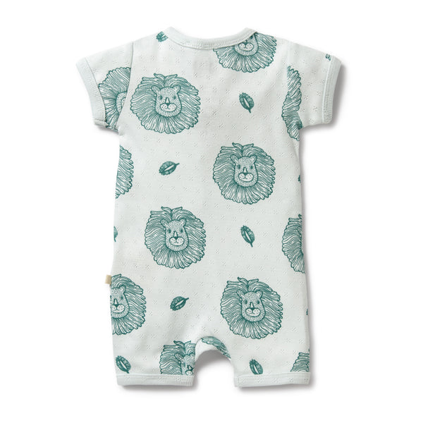 Wilson & Frenchy Little Lion Organic Cotton Pointelle Zipsuit in white