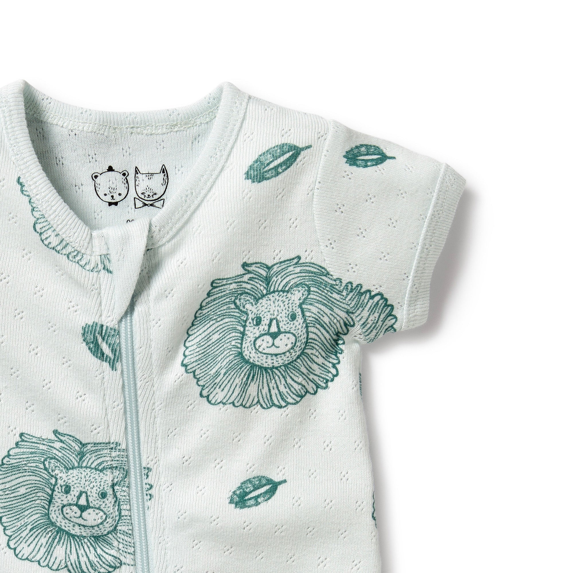 Wilson & Frenchy Little Lion Organic Cotton Pointelle Zipsuit in white
