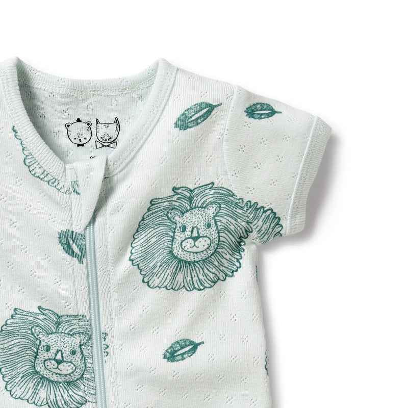 Wilson & Frenchy Little Lion Organic Cotton Pointelle Zipsuit in white