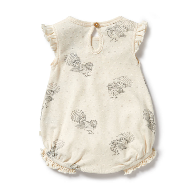 Wilson & Frenchy Little Fantail Organic Cotton Pointelle Ruffle Growsuit in white