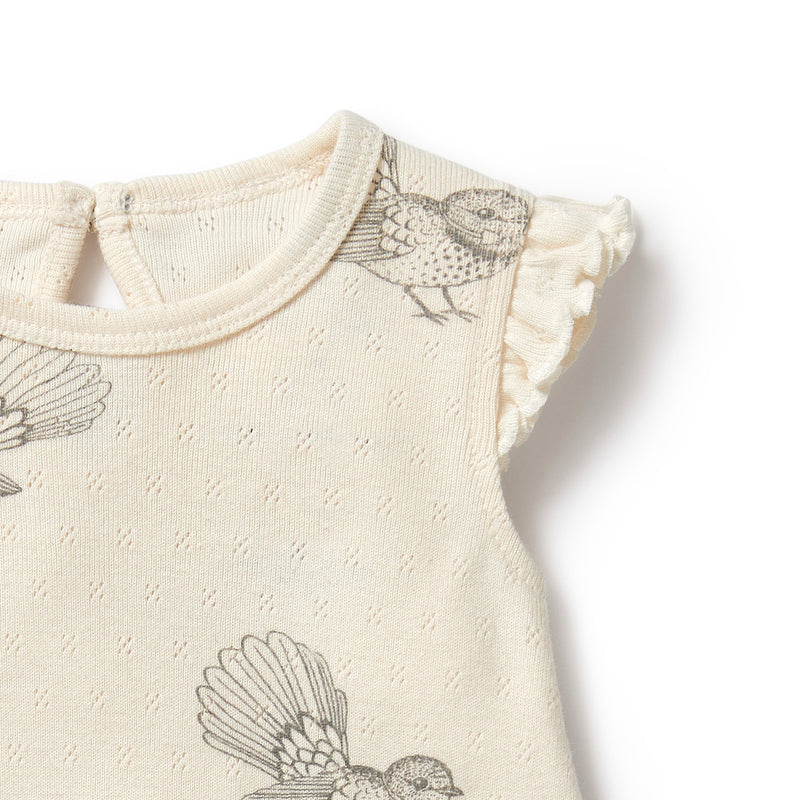 Wilson & Frenchy Little Fantail Organic Cotton Pointelle Ruffle Growsuit in white