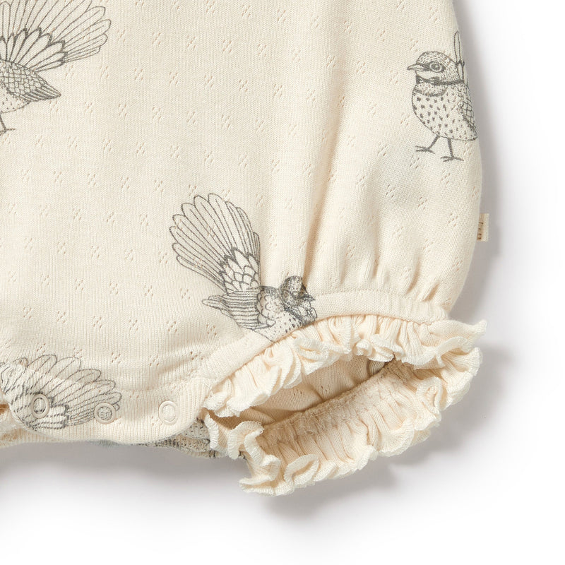 Wilson & Frenchy Little Fantail Organic Cotton Pointelle Ruffle Growsuit in white