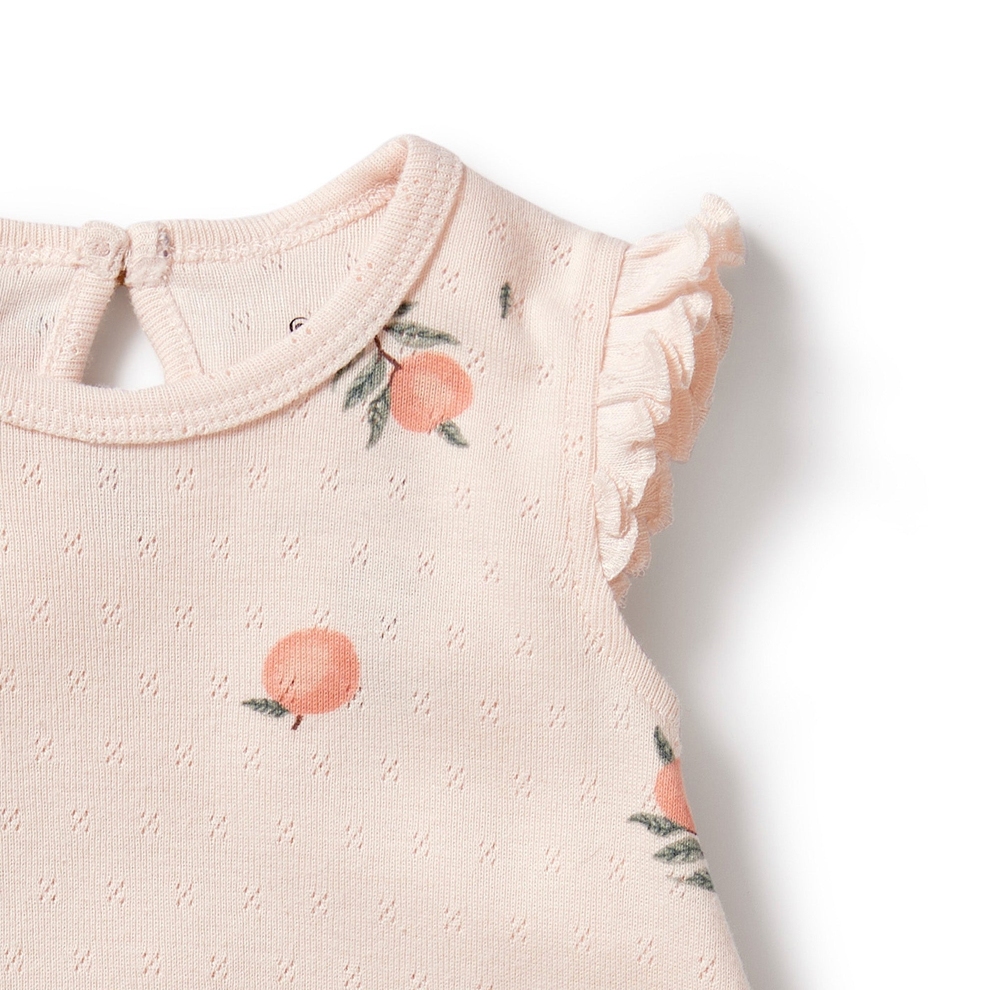 Wilson & Frenchy Peaches Organic Cotton Pointelle Ruffle Growsuit in white