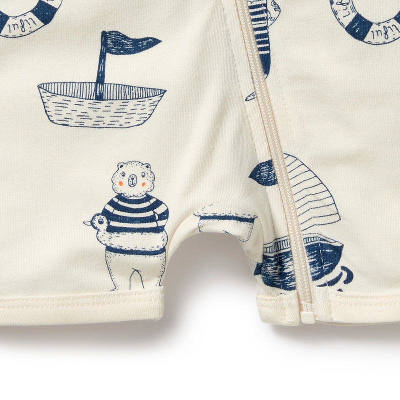 Wilson & Frenchy Nautical Bear Organic Cotton Boyleg Zipsuit in white