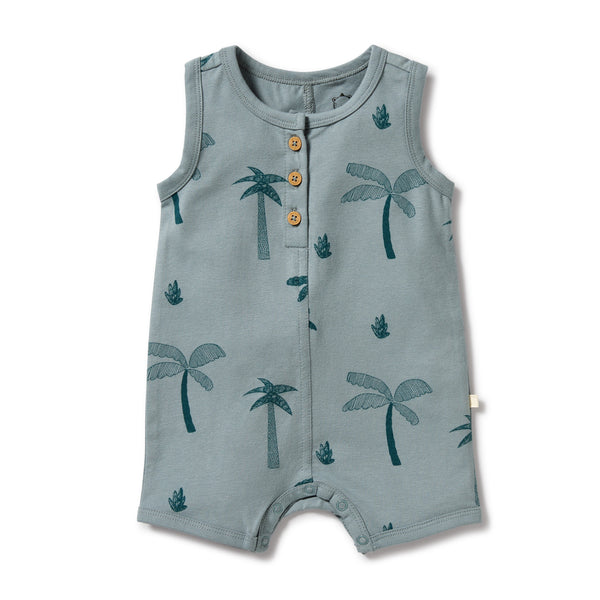 Wilson & Frenchy Palm Days Organic Cotton Henley Growsuit in white