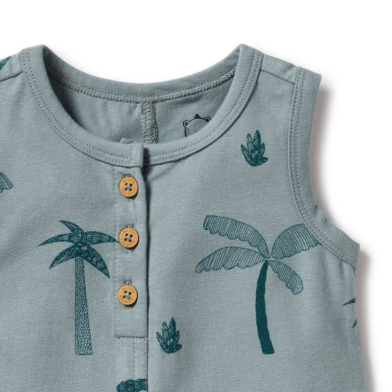 Wilson & Frenchy Palm Days Organic Cotton Henley Growsuit in white