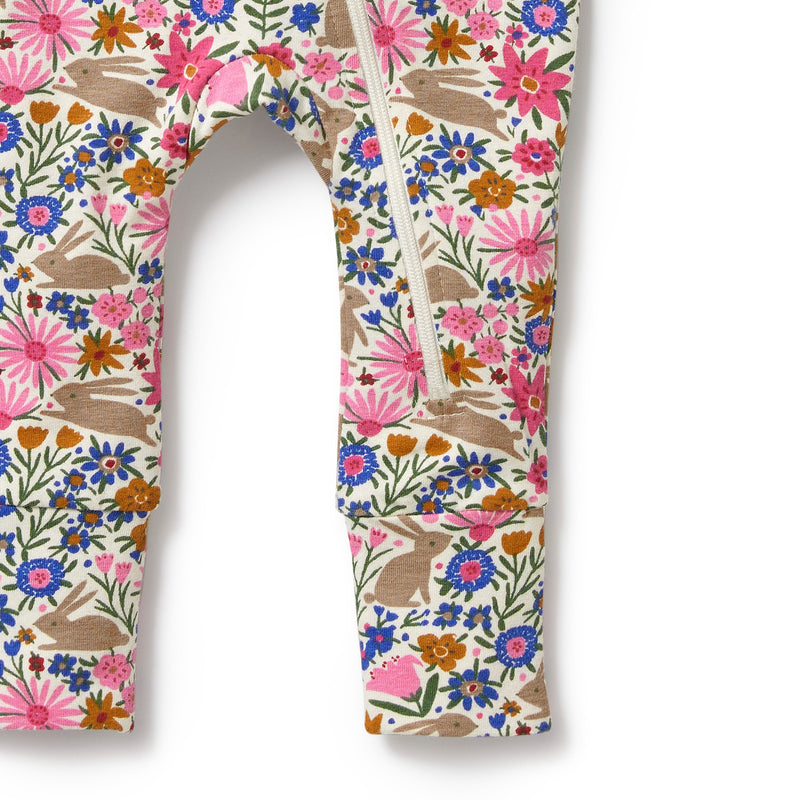 Wilson & Frenchy Organic Zipsuit with Feet - Bunny Hop print in Multi