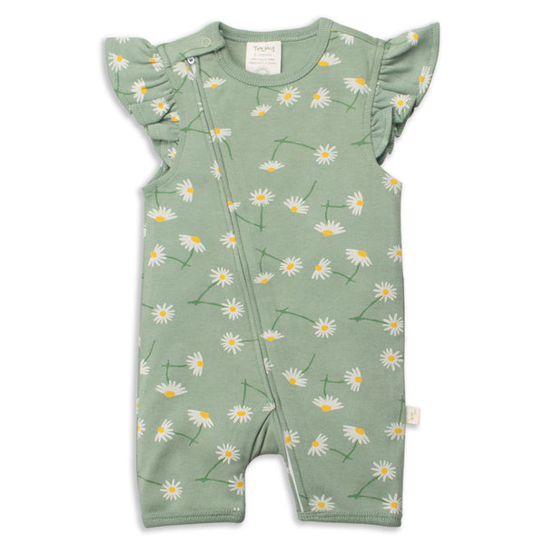 Tiny Twig Zipsuit daisy print with cap sleeve