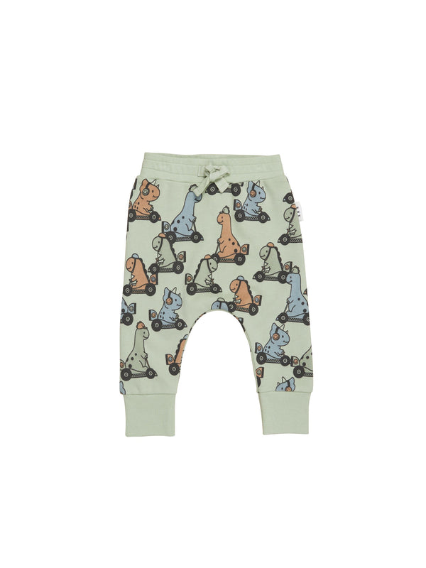 Huxbaby dino racer Drop Crotch Pant thyme in green