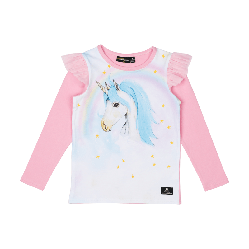Rock Your Baby Blue Unicorn Long Sleeve T-Shirt in Pink