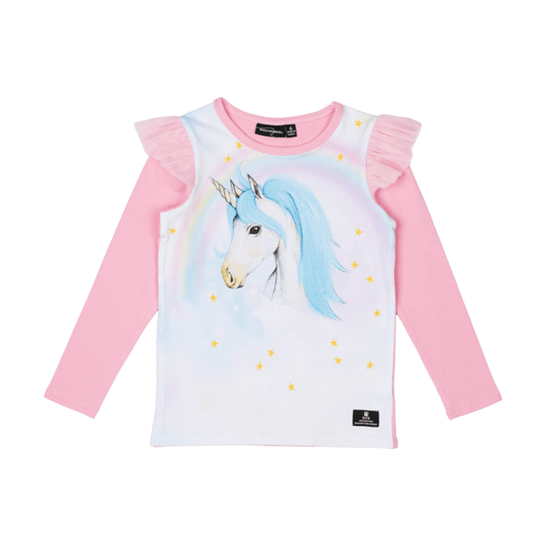 Rock Your Baby Blue Unicorn Long Sleeve T-Shirt in Pink