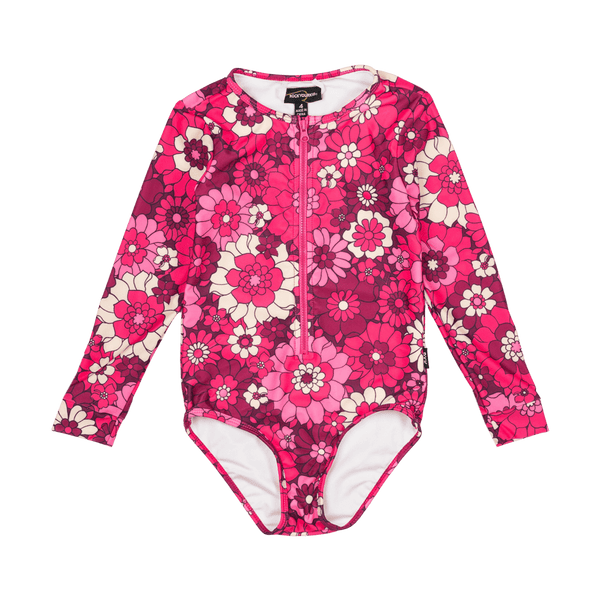 Rock Your Baby Aloha Fuchsia one piece swimwear with lining in pink floral