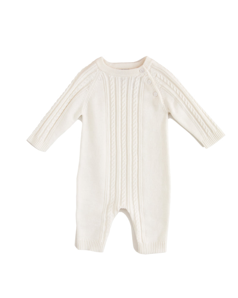 Beanstork Cable Romper cotton knit in cream