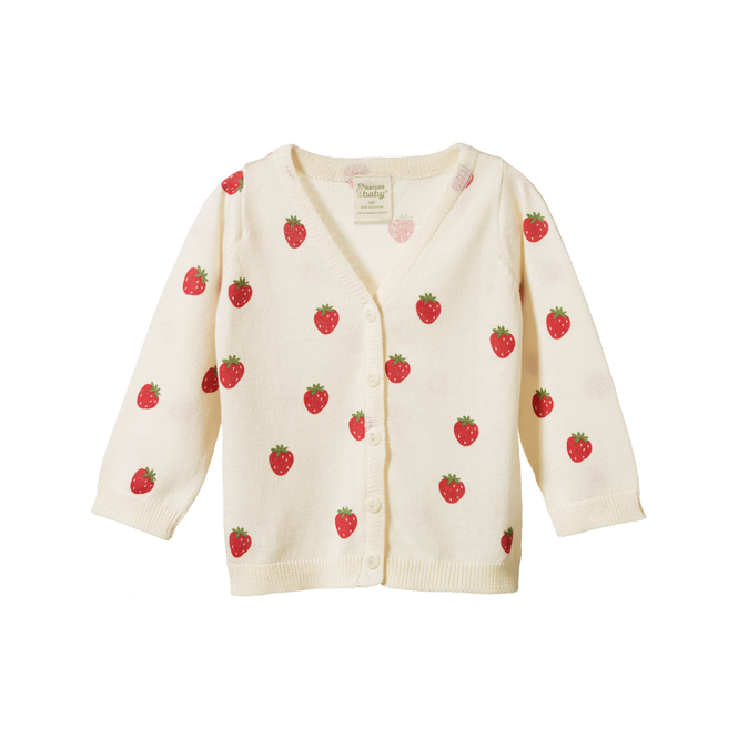 Nature baby light cotton knit cardigan large strawberry fields in cream