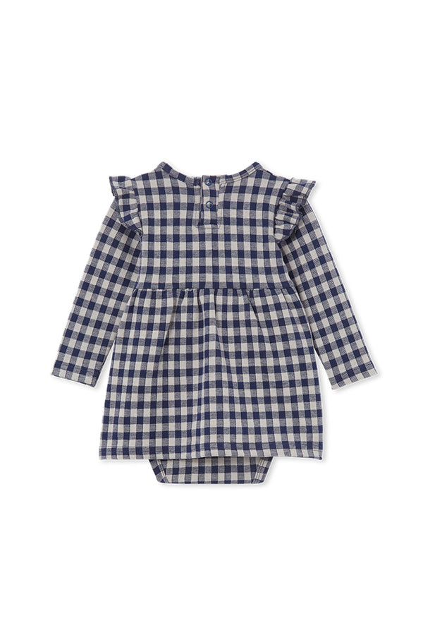 Milky Check Baby Dress in Blue and White Check Multi