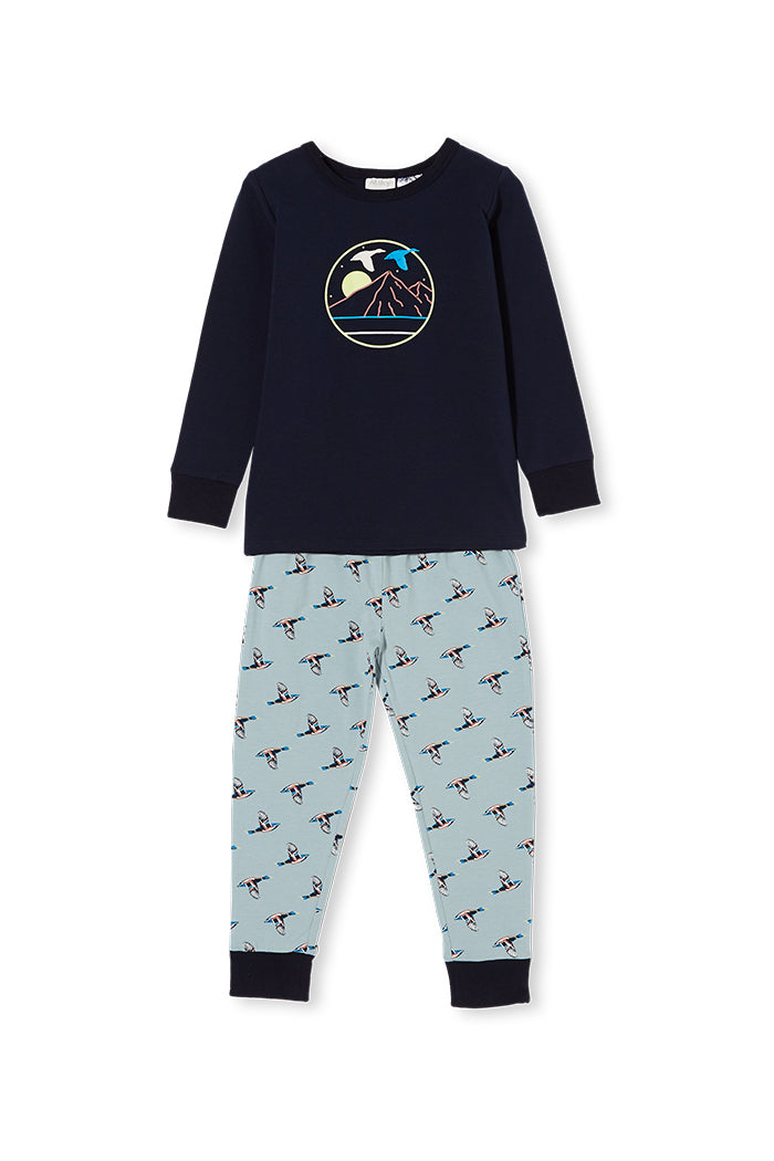 Milky flying duck pj’s in green/blue