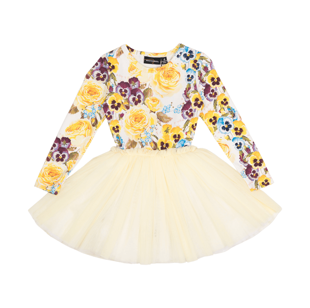 Rock your baby yellow pansy LS circus dress in yellow