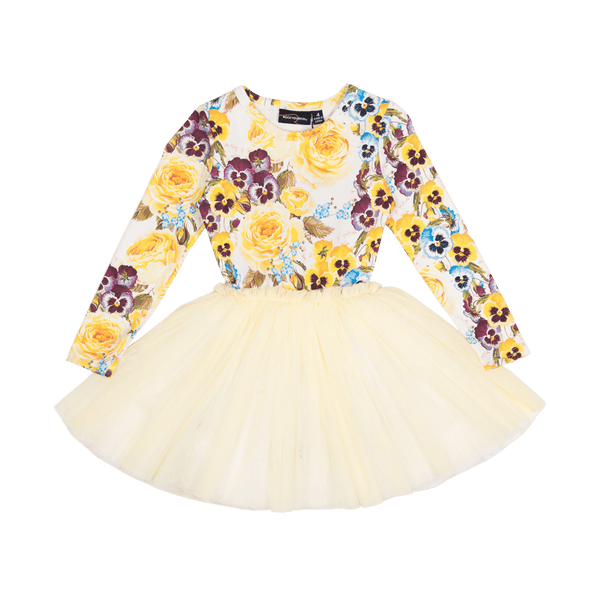 Rock your baby yellow pansy LS circus dress in yellow