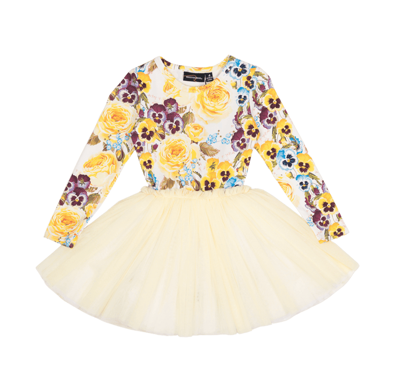 Rock your baby yellow pansy LS circus dress in yellow