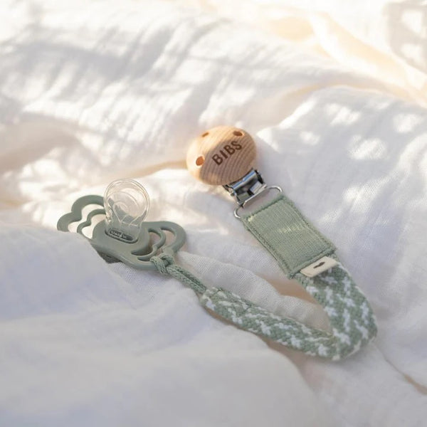 Bibs Pacifier Dummy Clip Braid Sage/ivory in green