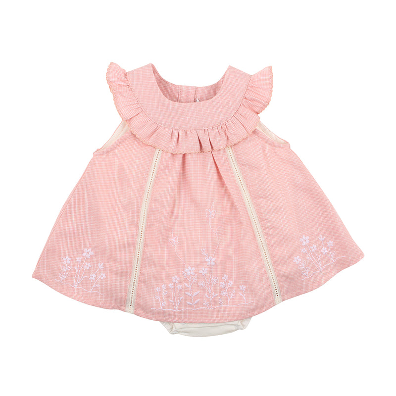 Bebe Lily Gingham Over Romper Dress in pink